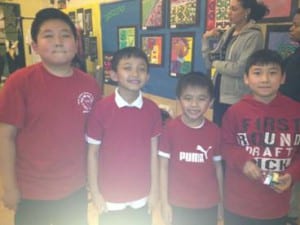 Andy, Jordan, Aiden, and Steven (from Riis Academy-P.S. 166) pose after their electrifying Kung-Fu demonstration